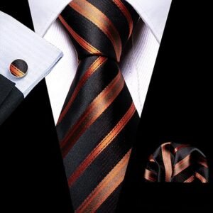 Tie Sets for Men Silk Stripe Necktie Woven Checkered Handkerchief Cufflinks Formal Business Wedding