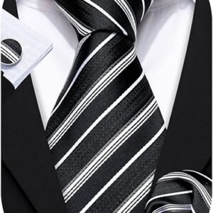 Tie Sets for Men Silk Stripe Necktie Woven Checkered Handkerchief Cufflinks Formal Business Wedding