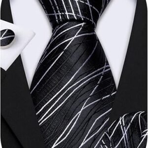 Tie Sets for Men Silk Stripe Necktie Woven Checkered Handkerchief Cufflinks Formal Business Wedding