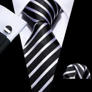 Tie Sets for Men Silk Stripe Necktie Woven Checkered Handkerchief Cufflinks Formal Business Wedding