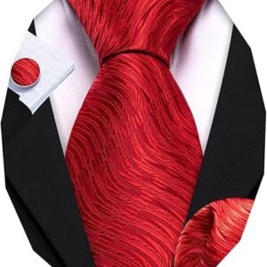 Tie Sets for Men Silk Stripe Necktie Woven Checkered Handkerchief Cufflinks Formal Business Wedding