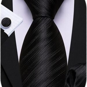 Tie Sets for Men Silk Stripe Necktie Woven Checkered Handkerchief Cufflinks Formal Business Wedding