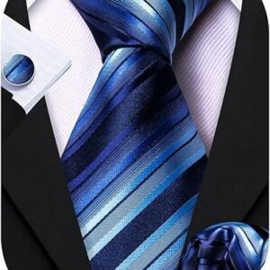 Tie Sets for Men Silk Stripe Necktie Woven Checkered Handkerchief Cufflinks Formal Business Wedding