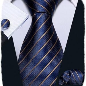 Tie Sets for Men Silk Stripe Necktie Woven Checkered Handkerchief Cufflinks Formal Business Wedding