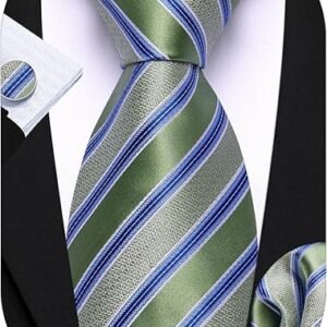 Tie Sets for Men Silk Stripe Necktie Woven Checkered Handkerchief Cufflinks Formal Business Wedding