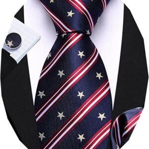 Tie Sets for Men Silk Stripe Necktie Woven Checkered Handkerchief Cufflinks Formal Business Wedding