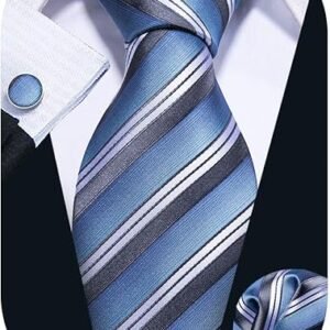 Tie Sets for Men Silk Stripe Necktie Woven Checkered Handkerchief Cufflinks Formal Business Wedding