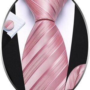 Tie Sets for Men Silk Stripe Necktie Woven Checkered Handkerchief Cufflinks Formal Business Wedding