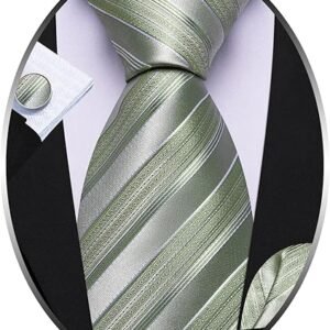 Tie Sets for Men Silk Stripe Necktie Woven Checkered Handkerchief Cufflinks Formal Business Wedding