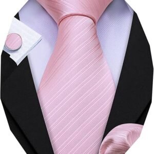 Tie Sets for Men Silk Stripe Necktie Woven Checkered Handkerchief Cufflinks Formal Business Wedding