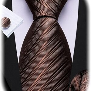 Tie Sets for Men Silk Stripe Necktie Woven Checkered Handkerchief Cufflinks Formal Business Wedding