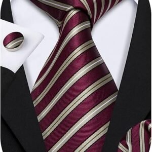 Tie Sets for Men Silk Stripe Necktie Woven Checkered Handkerchief Cufflinks Formal Business Wedding