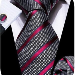 Tie Sets for Men Silk Stripe Necktie Woven Checkered Handkerchief Cufflinks Formal Business Wedding