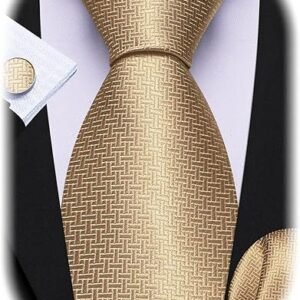 Tie Sets for Men Silk Stripe Necktie Woven Checkered Handkerchief Cufflinks Formal Business Wedding