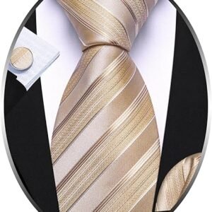 Tie Sets for Men Silk Stripe Necktie Woven Checkered Handkerchief Cufflinks Formal Business Wedding