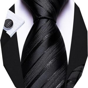 Tie Sets for Men Silk Stripe Necktie Woven Checkered Handkerchief Cufflinks Formal Business Wedding