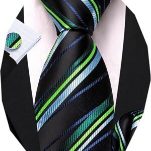 Tie Sets for Men Silk Stripe Necktie Woven Checkered Handkerchief Cufflinks Formal Business Wedding