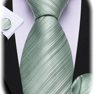 Tie Sets for Men Silk Stripe Necktie Woven Checkered Handkerchief Cufflinks Formal Business Wedding