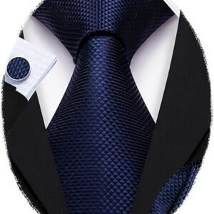 Tie Sets for Men Silk Stripe Necktie Woven Checkered Handkerchief Cufflinks Formal Business Wedding