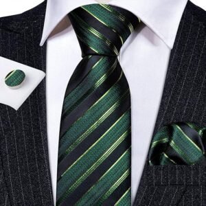 Tie Sets for Men Silk Stripe Necktie Woven Checkered Handkerchief Cufflinks Formal Business Wedding