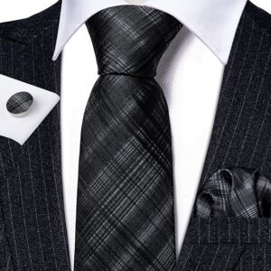 Tie Sets for Men Silk Stripe Necktie Woven Checkered Handkerchief Cufflinks Formal Business Wedding