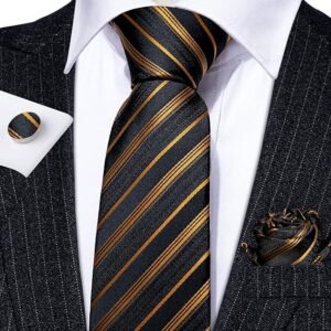 Tie Sets for Men Silk Stripe Necktie Woven Checkered Handkerchief Cufflinks Formal Business Wedding