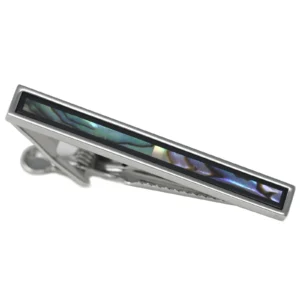 Abalone Onyx Border Tie Clip Men Birthday Wedding Gift Tie Bar With Box