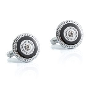 Men's round enamel cufflinks with French style metal cufflinks