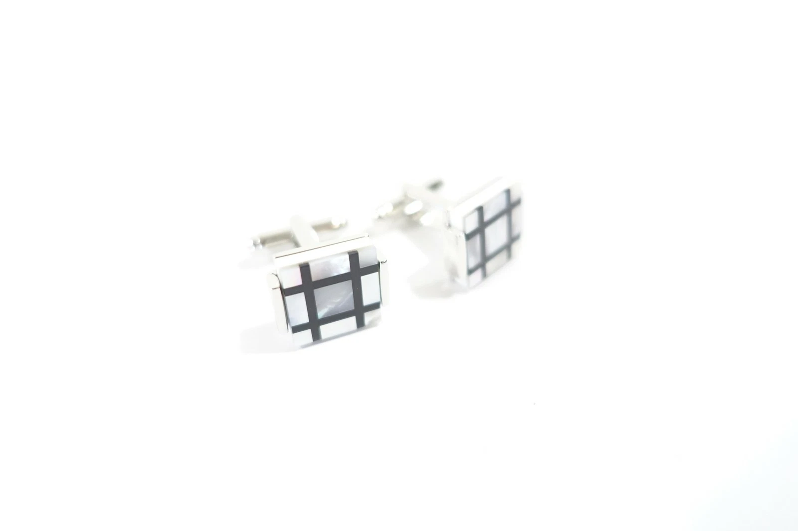 TONE CHECK WINDOWPANE METAL SQUARE CUFF LINK CUFFLINKS FORMAL DRESS