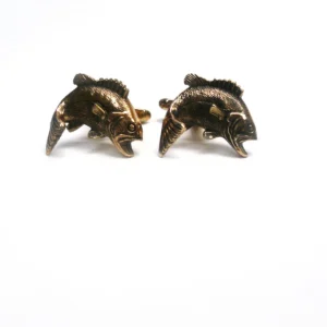 Vintage Hickok Gents Gold Tone Cuff Links Fish Motif